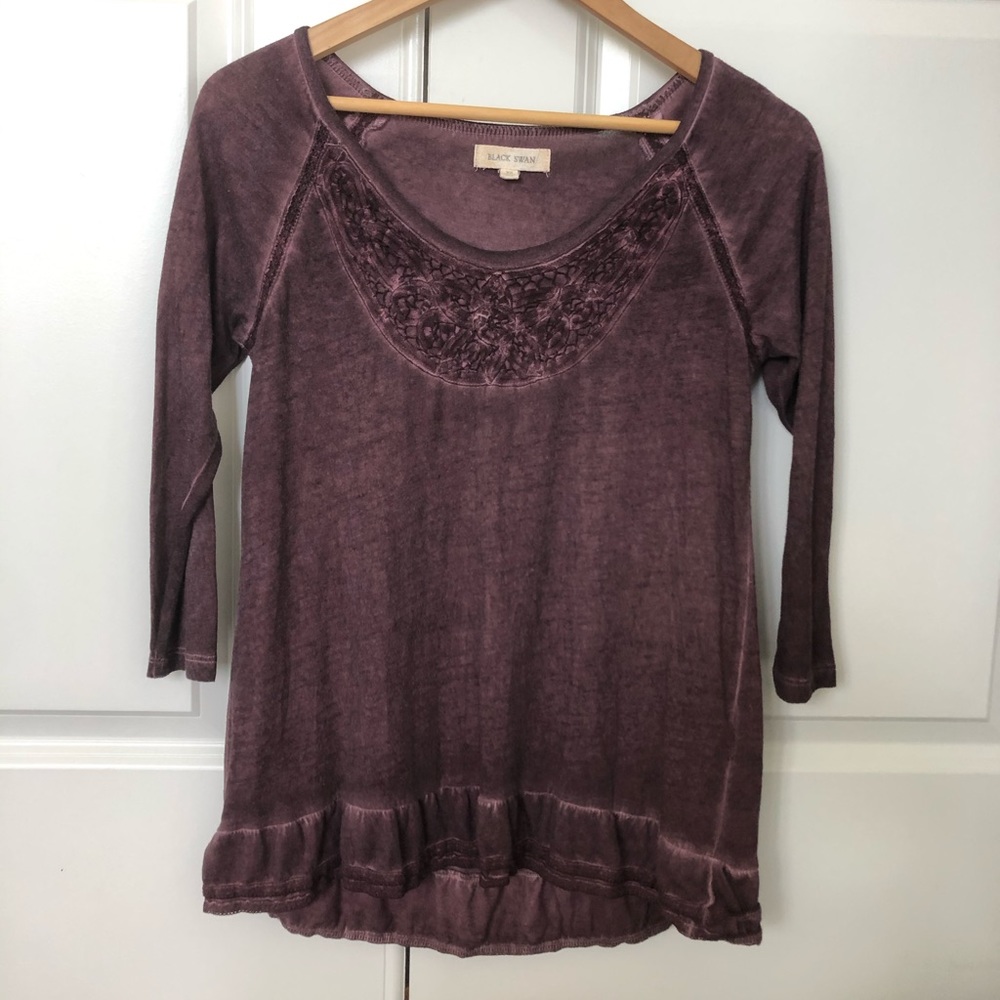 Purple Long Sleeve Shirt with Ruffle Hem